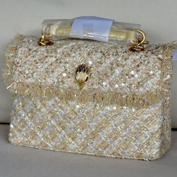 KURT GEIGER Metallic thread SEQUINED Tweed shoulder / crossbody bag Champagne - Picture 1 of 13